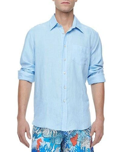 Vilebrequin Linen Long-sleeve Linen Shirt Shirt, Light Blue
