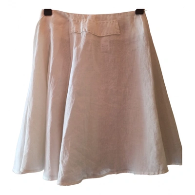 Pre-owned Tara Jarmon Linen Mini Skirt In White