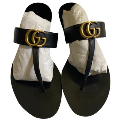 Pre-owned Gucci Leather Flip Flops In Black