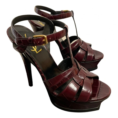 Pre-owned Saint Laurent Tribute Leather Sandals In Burgundy