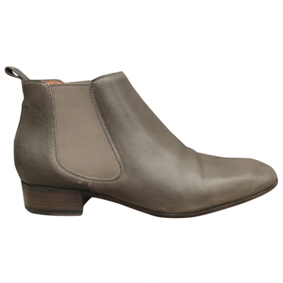 Pre-owned Sartore Leather Ankle Boots In Grey