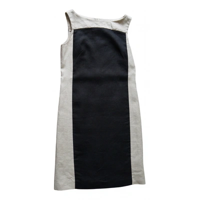 Pre-owned Paule Ka Linen Mid-length Dress In Black
