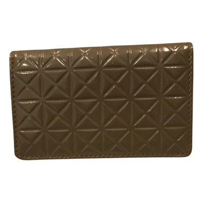 Pre-owned Pleats Please Patent Leather Card Wallet In Khaki