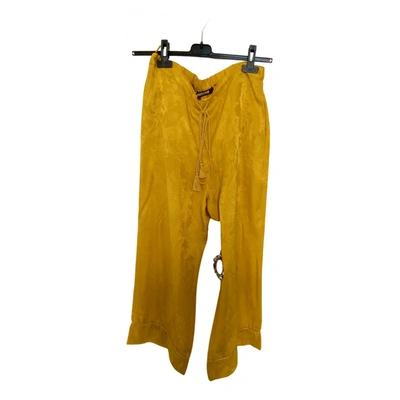 Pre-owned Roberto Cavalli Silk Large Pants In Yellow