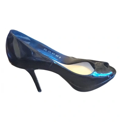 Pre-owned Dior Peep Toes Patent Leather Heels In Black