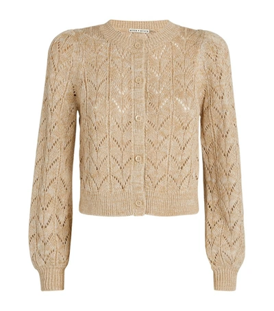 Alice And Olivia Cotton-linen Puff-sleeved Kitty Cardigan In Beige