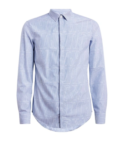 Emporio Armani Jacquard-logo Cotton Shirt In Blau