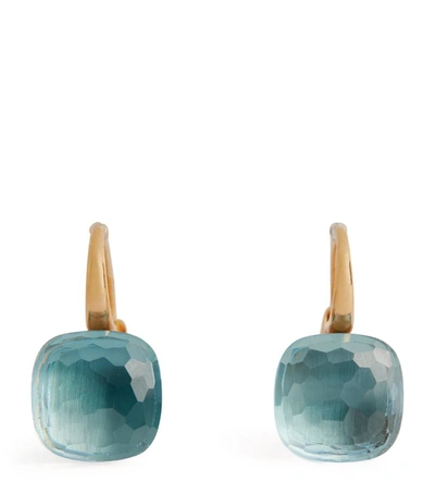 Pomellato Rose Gold, White Gold And Sky Blue Topaz Nudo Earrings In Gold,light Blue