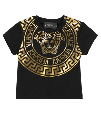Versace Babies' Black And Gold Newborn T-shirt Kids In Nero/oro