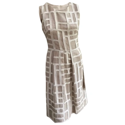 Pre-owned Lela Rose Silk Mid-length Dress In Beige