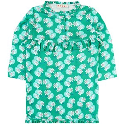 Marni Babies'  Green Floral Long Sleeve Dress