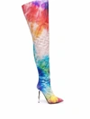 Philipp Plein Satin Boots Hi-heels Overknees Tie Dye In Blau