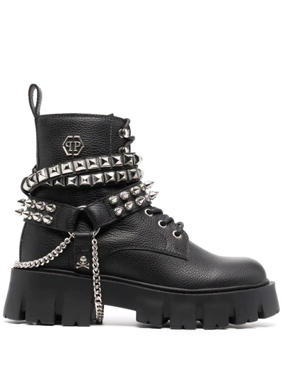 Philipp Plein Studded Boots In Schwarz