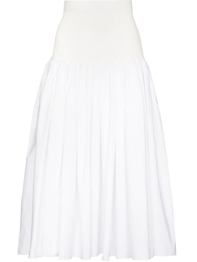 Alexander Mcqueen Womens Opticalwhite Hybrid High-waist Cotton And Stretch-woven Midi Skirt 8 In Optical White
