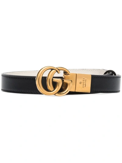 Gucci Black And White Gg Marmont Reversible Leather Belt