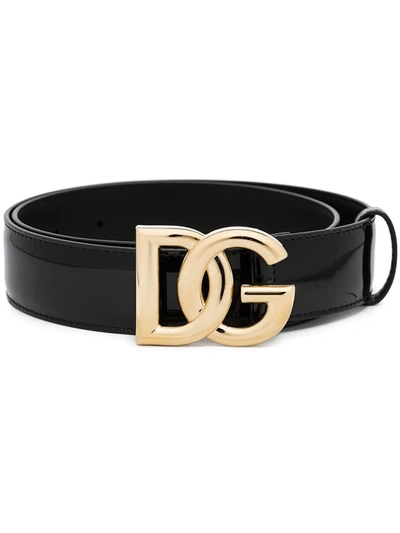 Dolce & Gabbana Dg Logo Leather Belt In Schwarz