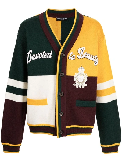 Dolce & Gabbana Wool Patchwork Cardigan With Patch Embellishment In Multicolor