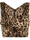 Dolce & Gabbana Draped Leopard-print Silk-blend Satin Cropped Top In Braun