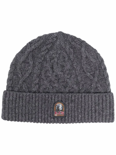 Parajumpers Logo-patch Ribbed Beanie In Grau