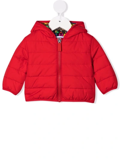 Moschino Babies' Logo印花拉链填充夹克 In Red