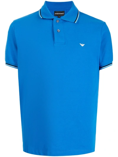 Emporio Armani Embroidered-logo Short-sleeved Polo Shirt In Blue