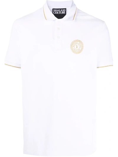 Versace Jeans Couture V-emblem棉质珠地网眼布polo衫 In White