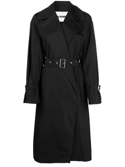 Jil Sander Single-breasted Belted-waist Coat In Black