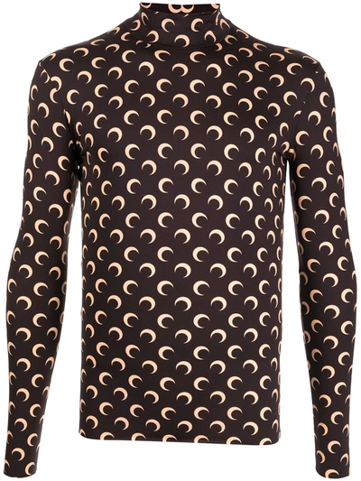 Marine Serre Moon Print Recycled Nylon Turtleneck Top In Brown