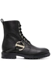 LOVE MOSCHINO LOGO-PLAQUE LACE-UP BOOTS
