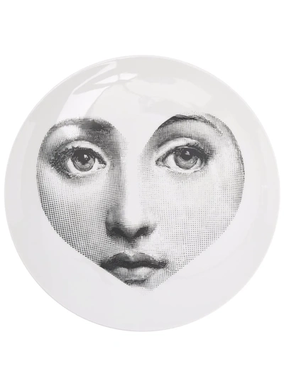 Fornasetti Heart Face Ceramic Plate In Weiss