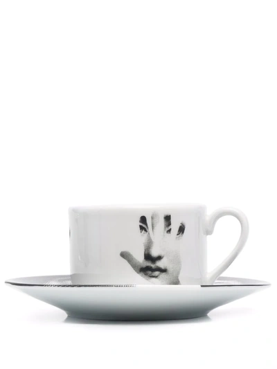 Fornasetti Tema E Variazioni Porcelain Cup-saucer In Weiss