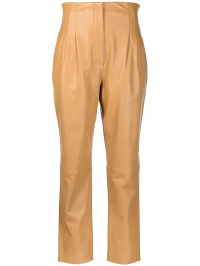 Alberta Ferretti High-waisted Straight Leg Leather Trousers In Nude