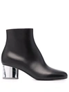 Ferragamo Florrie Calfskin Metallic-heel Ankle Booties In Schwarz