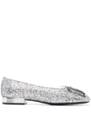 Ferragamo Logo-plaque Ballerina Shoes In Silber