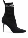 Balmain Skye Logo-detailed Stretch-knit Ankle Boots In Black