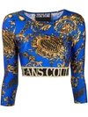 Versace Jeans Couture Short Top With Bijoux Baroque Print In Blue