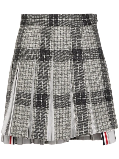 Thom Browne Pleated Windowpane-check Wool-twill Skirt In Grey