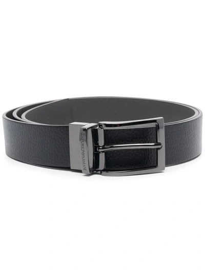Emporio Armani Engraved-logo Leather Belt In Grey