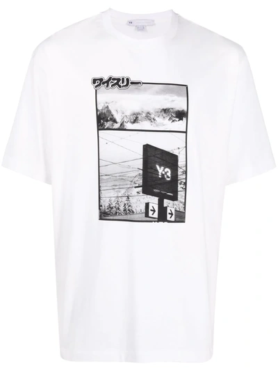 Y-3 Printed Logo Cotton Jersey T-shirt In White