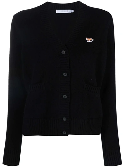 Maison Kitsuné Maison Kitsune V-neck Patch Logo Cardigan In Black