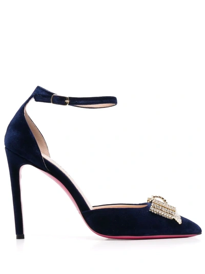 Dee Ocleppo Gem-bow Detail Satin Pumps In Blau