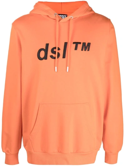 Diesel Embroidered Cotton Hoodie In Orange