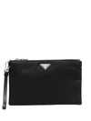 Prada Triangle Logo Re-nylon And Saffiano Leather Envelope Pouch In Black