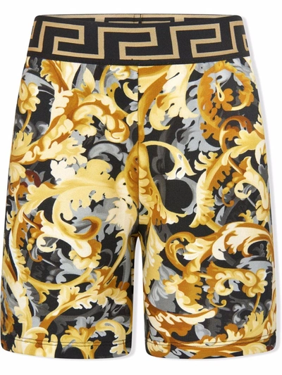 Versace Kids' Baroccoflage-print Cotton Shorts In Gold