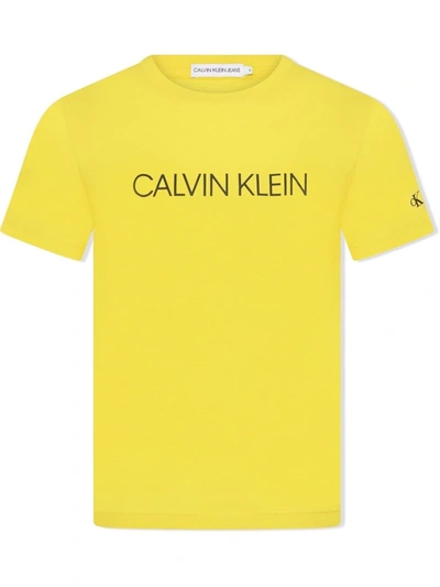 Calvin Klein Kids' Cotton Logo-print T-shirt In Yellow