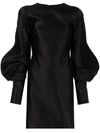 Tom Ford Puff-sleeve Duchess-silk Midi Dress In Black