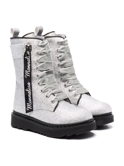 Monnalisa Kids' Glitter Detail Calf-length Boots In Silver