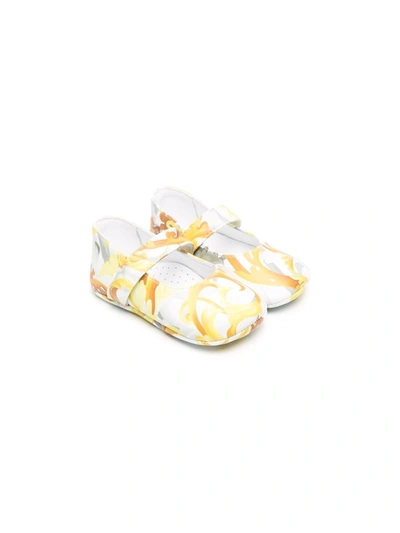 Versace Babies' Baroccoflage-print Ballerina Shoes In Gold