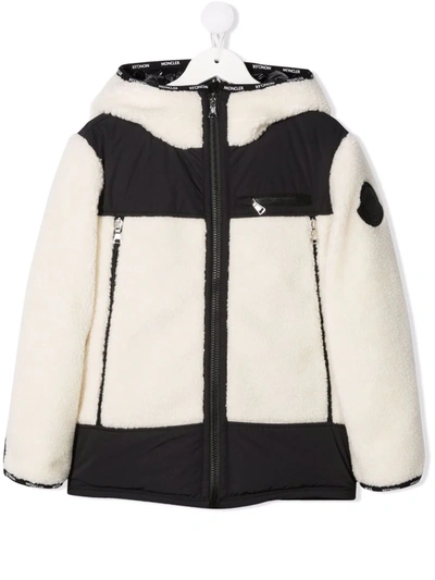 Moncler Kids' Two-tone Hooded Fleece Jacket In White