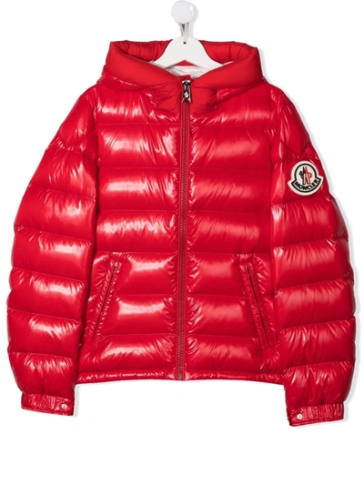 Moncler Teen Glossy Puffer Jacket In Red